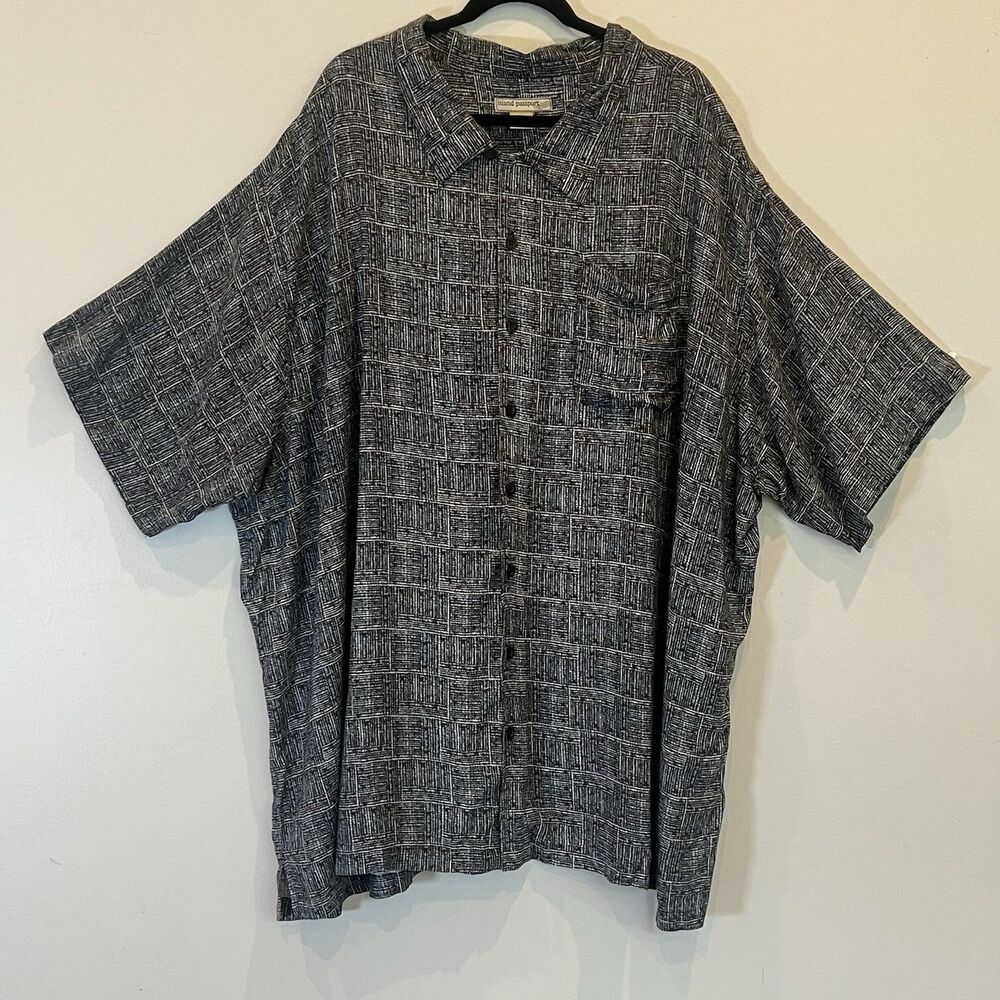 Island Passport Mens Button Up Short Sleeve Shirt Brown Blue Basketweave 5XL